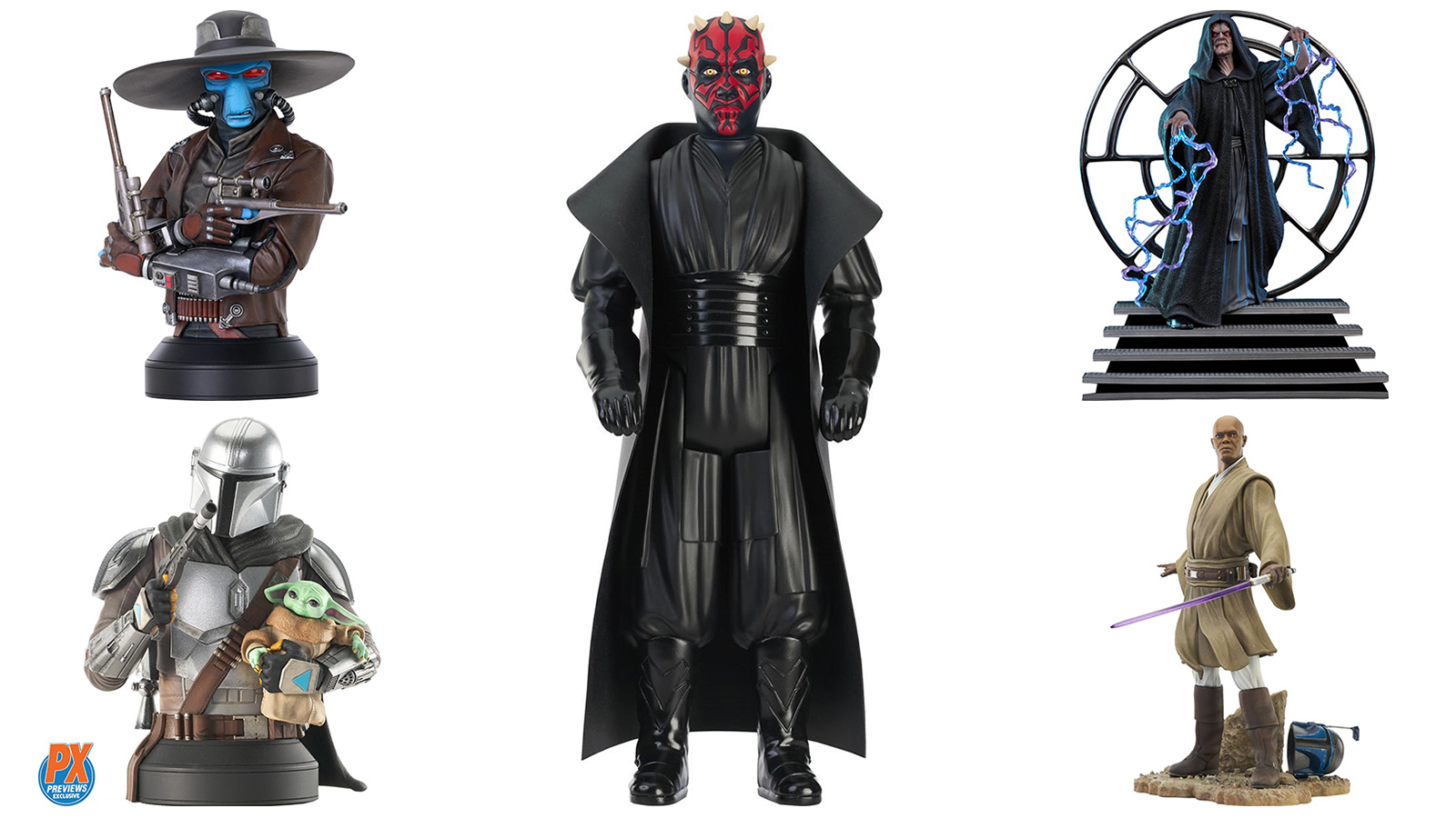 New Preorders At Entertainment Earth - Gentle Giant’s Darth Maul Figure, Mace And Emperor Statues, Cad Bane And The Mandalorian With Grogu Mini-Busts