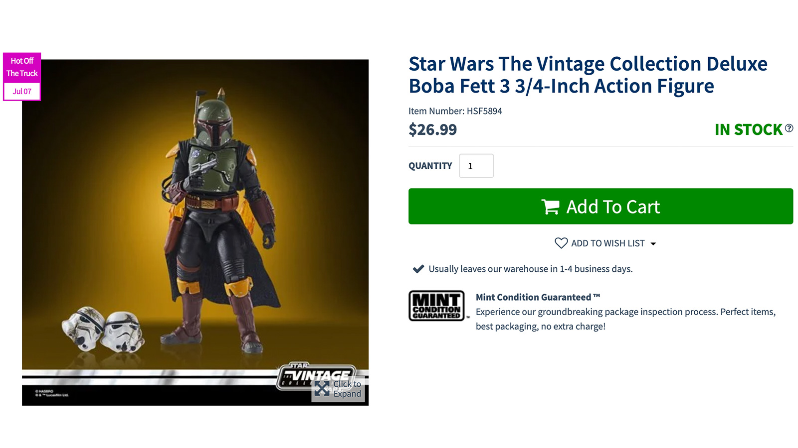 In Stock At Entertainment Earth - The Vintage Collection 3.75-Inch Deluxe Boba Fett (Tatooine)