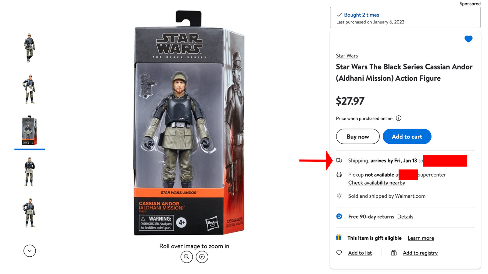 In Stock At Walmart - Exclusive The Black Series 6-Inch Cassian Andor (Aldhani Mission)