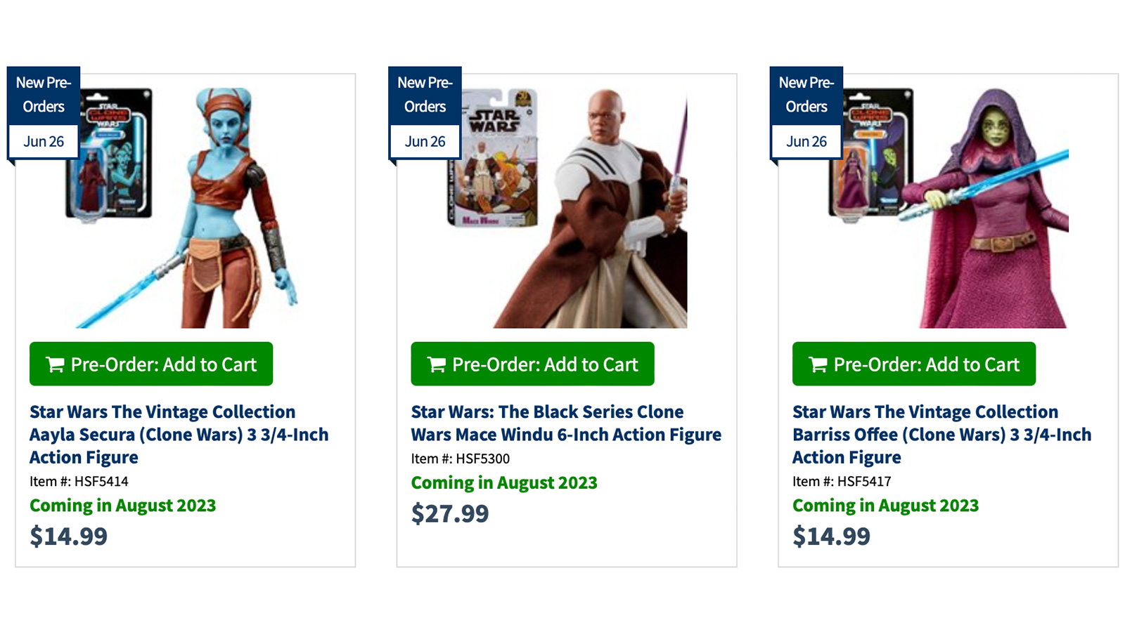 Preorder At Entertainment Earth - Exclusive TVC Aayla, Barriss, & TBS Mace
