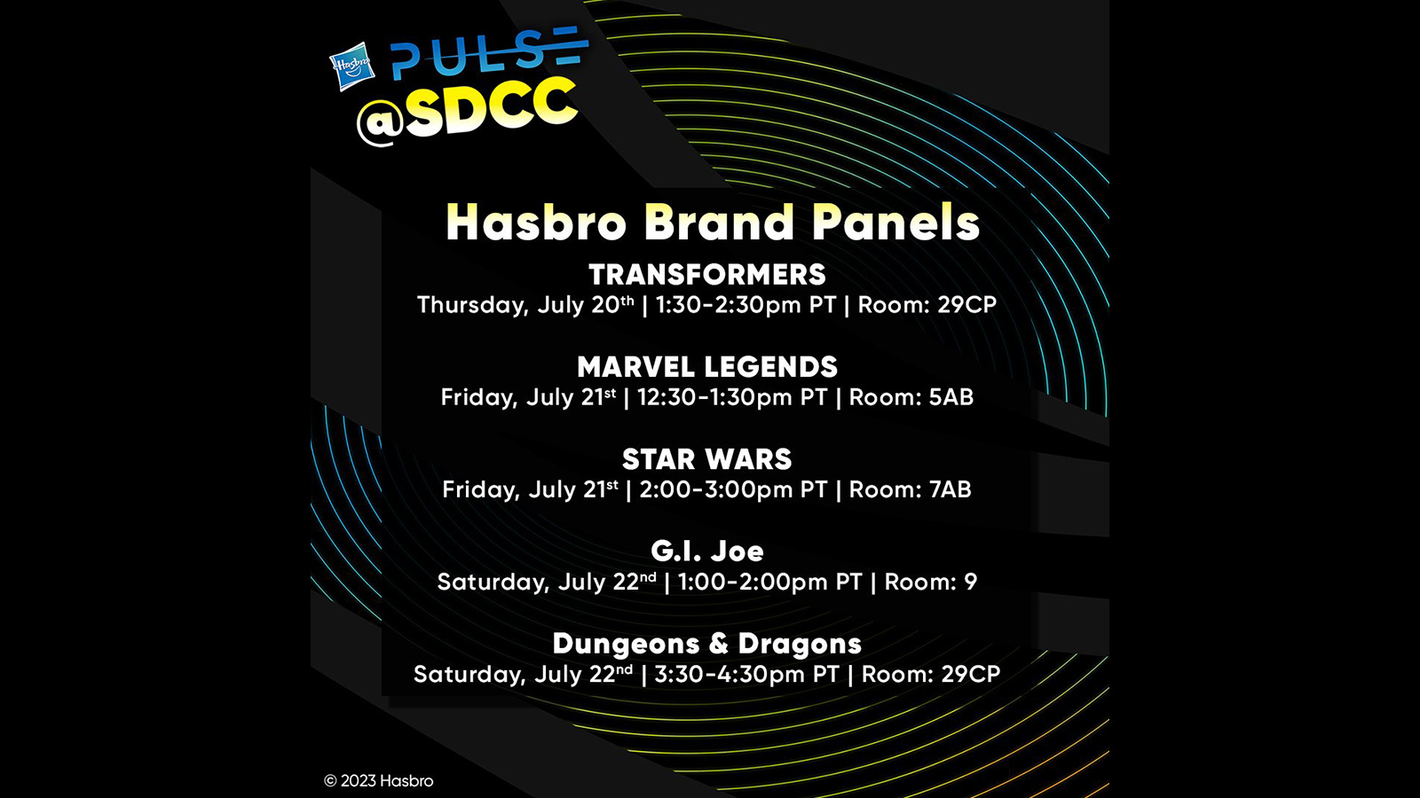2023 SDCC Hasbro Brand Panel Schedules - Recaps Online Shortly After