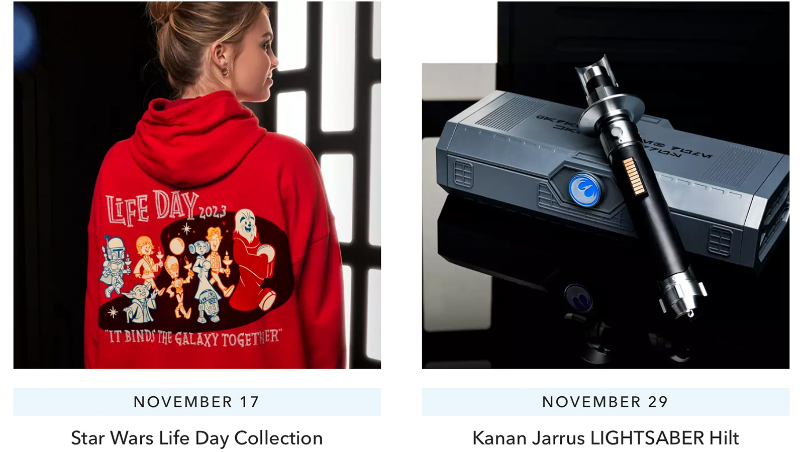 Up Coming Shop Disney Releases - Life Day Collection & Kanan Lightsaber Hilt
