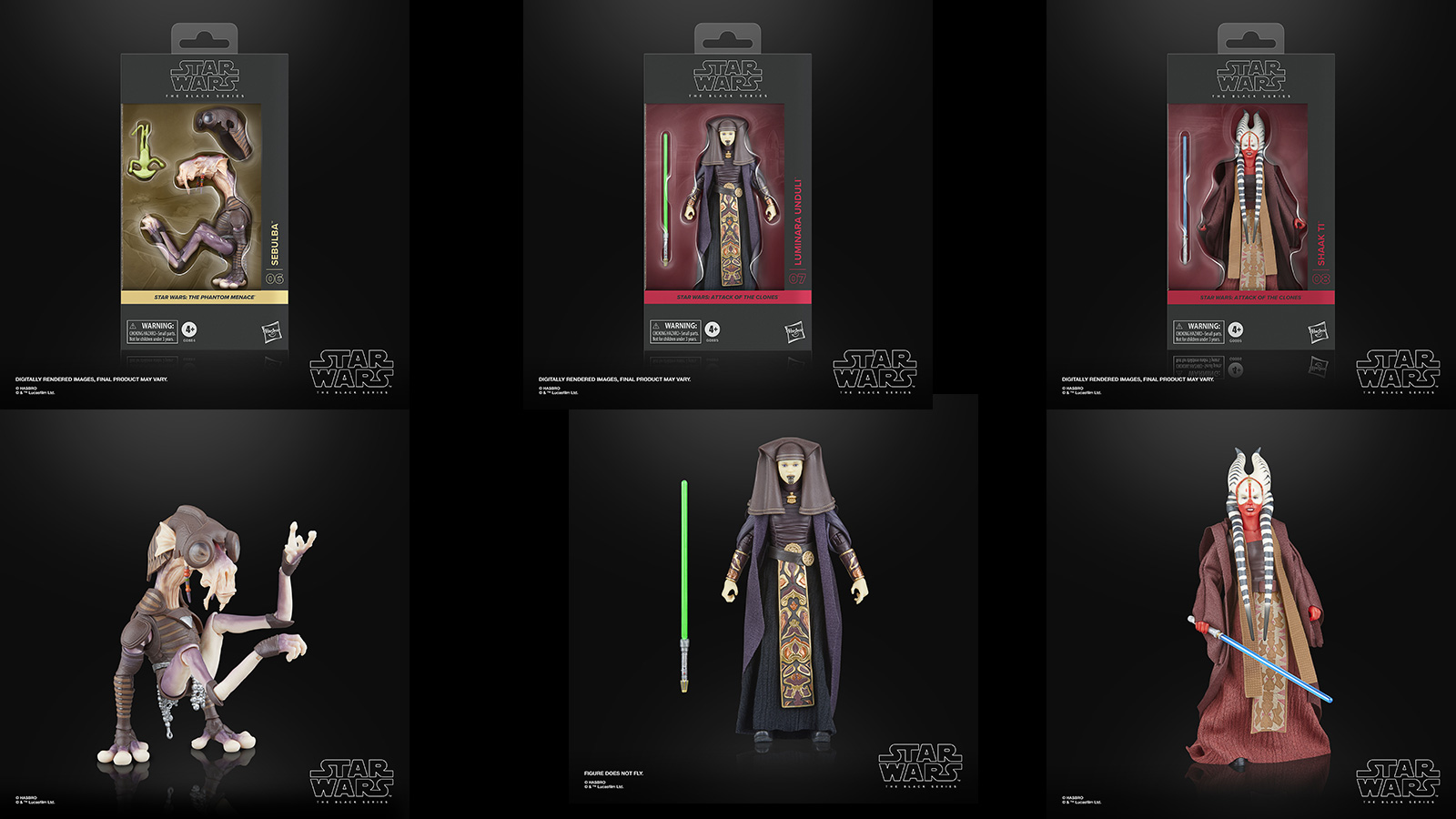 Press Release - TBS 6-Inch Sebulba, Luminara Unduli, & Shaak Ti