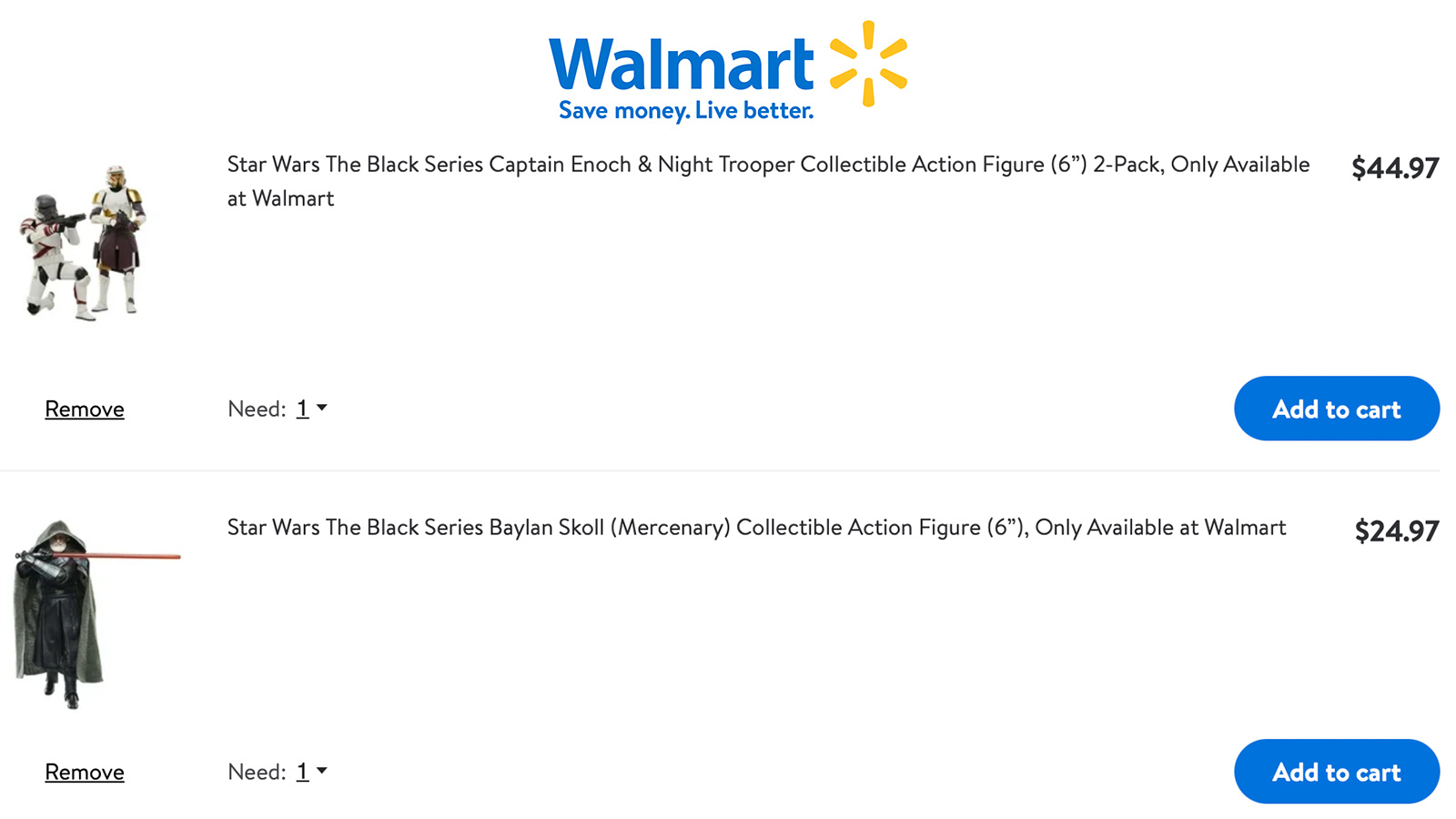 In Stock At Walmart - Exclusive TBS 6-Inch Baylan And Captain Enoch & Night Trooper Set