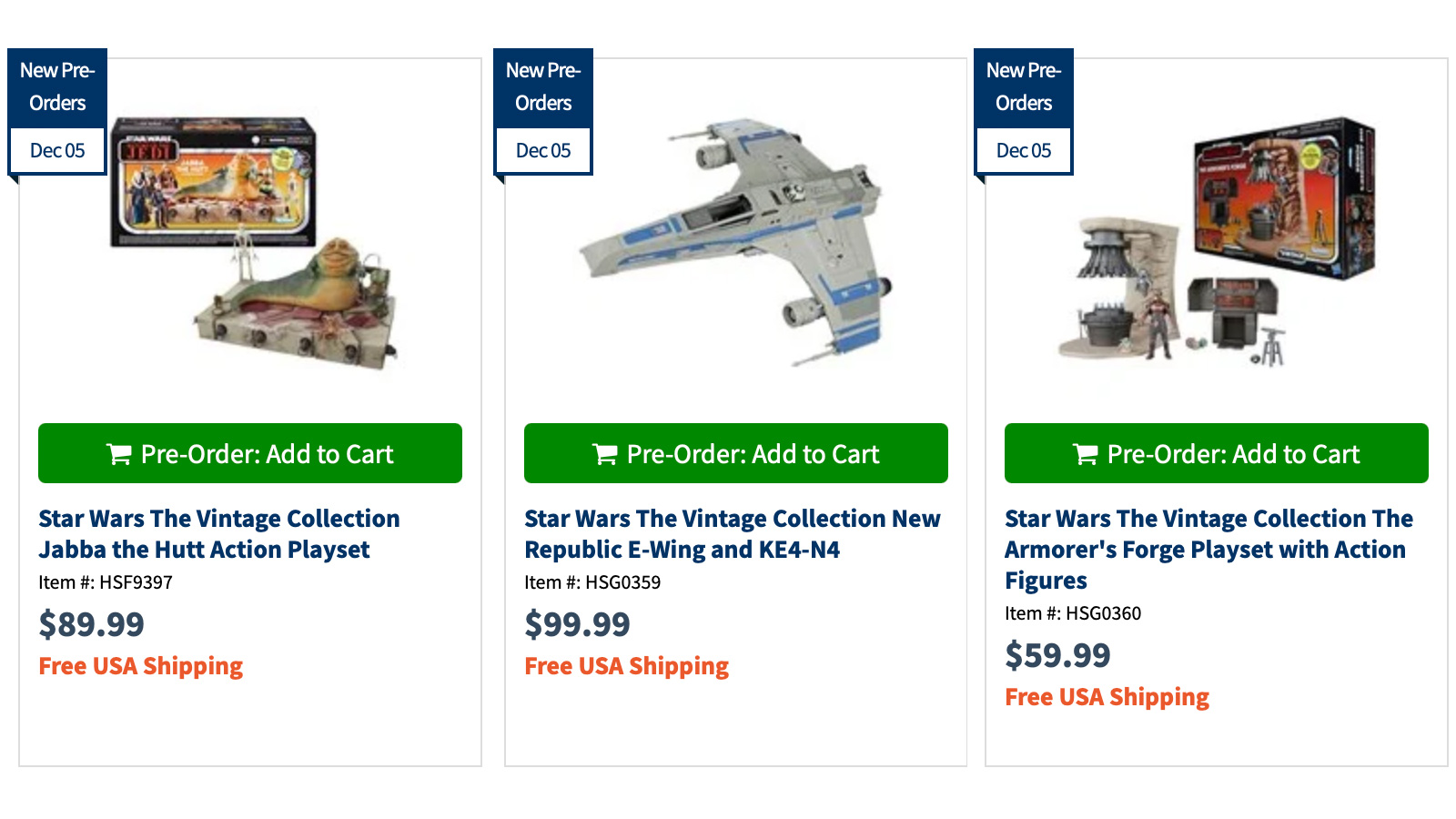 Preorder At Entertainment Earth - Exclusive TVC Jabba Playset, E-Wing & More